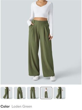 HALARA Loden Green Wide-Leg High-Rise Pants